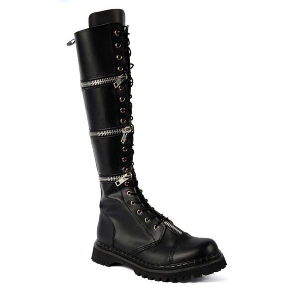 DENOMIA Revolver Black Triple Zipper Combat Gothic Punk Chunky Boots Size 7 - Picture 1 of 9